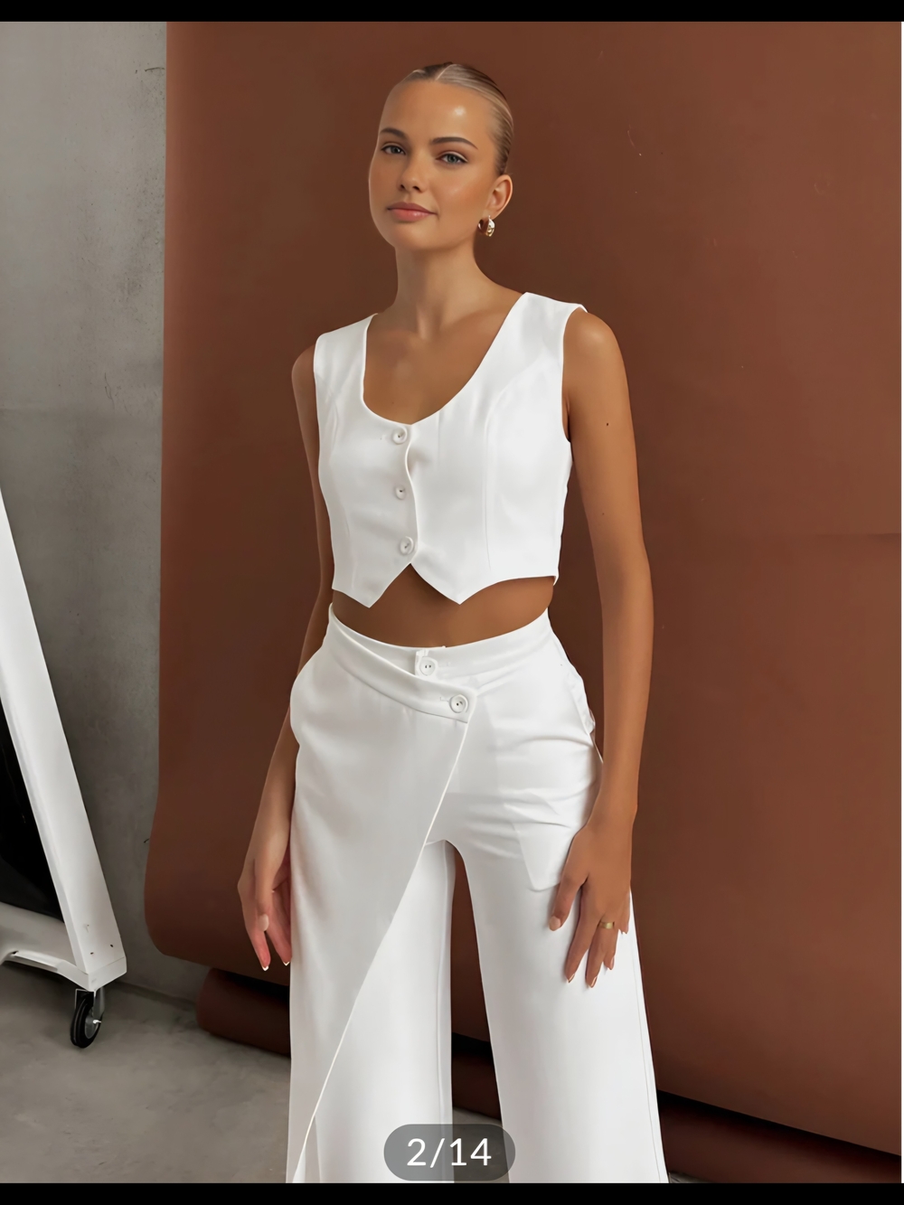 Commense Solid Asymmetrical Straight Leg Pants Set - Picture 2 of 9